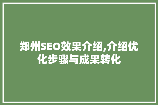 郑州SEO效果介绍,介绍优化步骤与成果转化