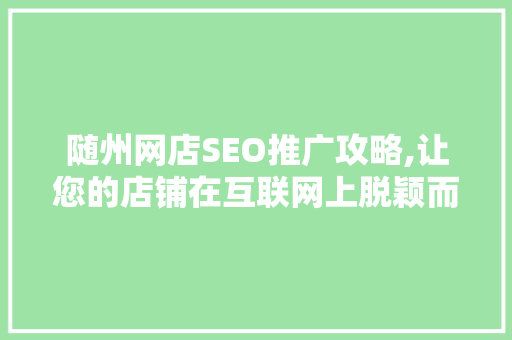 随州网店SEO推广攻略,让您的店铺在互联网上脱颖而出  第1张