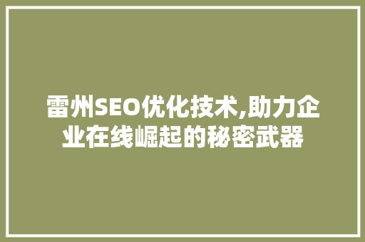 雷州SEO优化技术,助力企业在线崛起的秘密武器