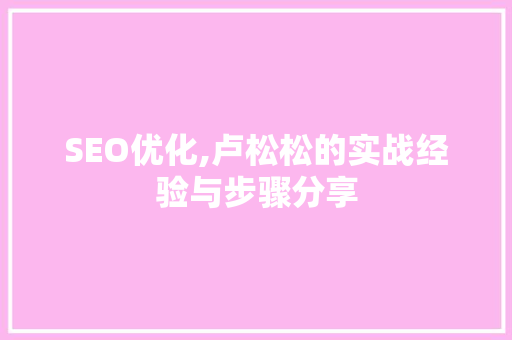 SEO优化,卢松松的实战经验与步骤分享