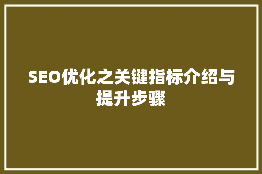 SEO优化之关键指标介绍与提升步骤