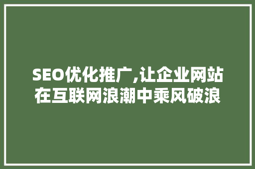 SEO优化推广,让企业网站在互联网浪潮中乘风破浪