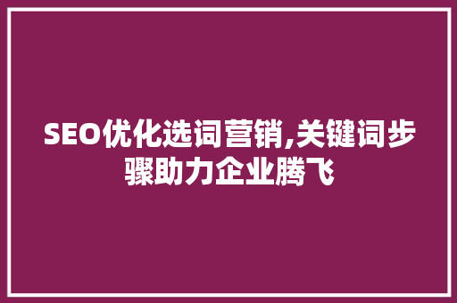 SEO优化选词营销,关键词步骤助力企业腾飞