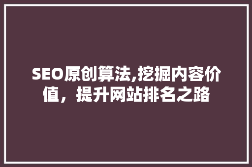 SEO原创算法,挖掘内容价值，提升网站排名之路