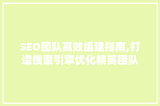 SEO团队高效组建指南,打造搜索引擎优化精英团队