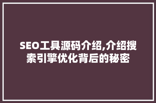 SEO工具源码介绍,介绍搜索引擎优化背后的秘密