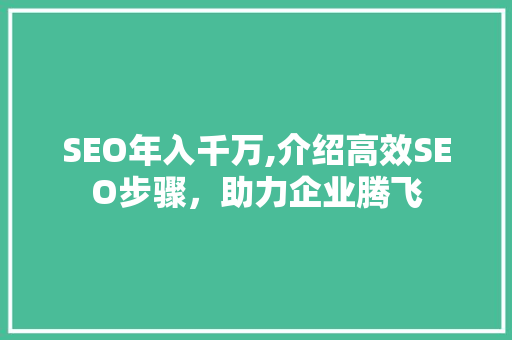 SEO年入千万,介绍高效SEO步骤，助力企业腾飞