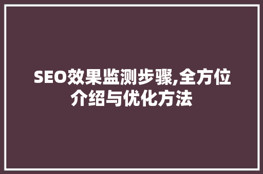 SEO效果监测步骤,全方位介绍与优化方法