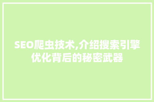 SEO爬虫技术,介绍搜索引擎优化背后的秘密武器