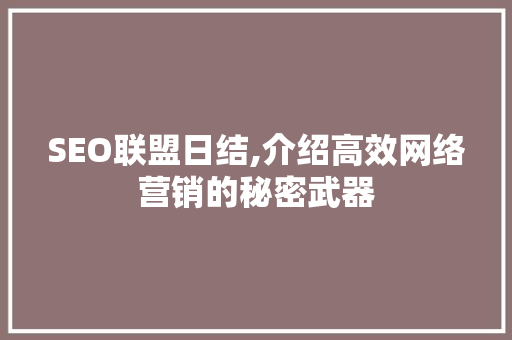 SEO联盟日结,介绍高效网络营销的秘密武器