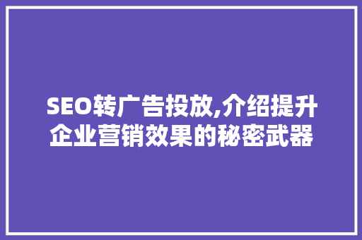 SEO转广告投放,介绍提升企业营销效果的秘密武器