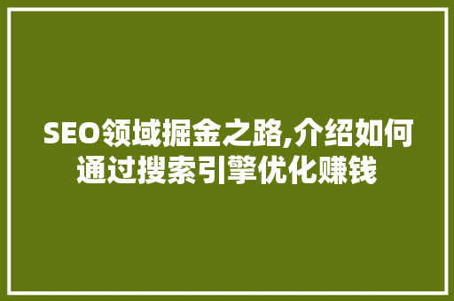 SEO领域掘金之路,介绍如何通过搜索引擎优化赚钱