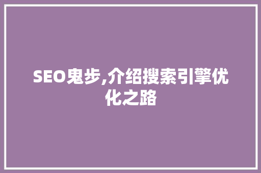 SEO鬼步,介绍搜索引擎优化之路
