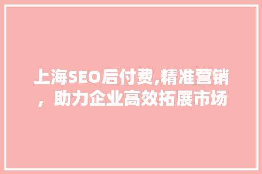 上海SEO后付费,精准营销，助力企业高效拓展市场
