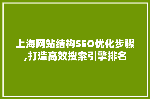 上海网站结构SEO优化步骤,打造高效搜索引擎排名