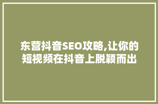 东营抖音SEO攻略,让你的短视频在抖音上脱颖而出