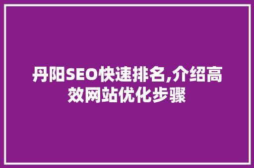 丹阳SEO快速排名,介绍高效网站优化步骤