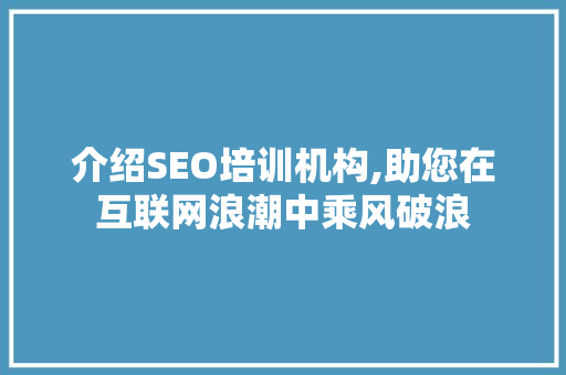 介绍SEO培训机构,助您在互联网浪潮中乘风破浪
