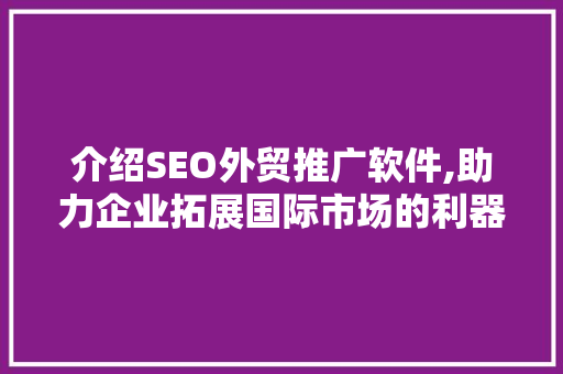 介绍SEO外贸推广软件,助力企业拓展国际市场的利器