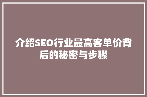 介绍SEO行业最高客单价背后的秘密与步骤