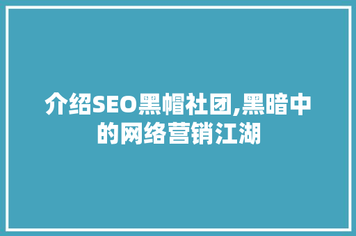 介绍SEO黑帽社团,黑暗中的网络营销江湖