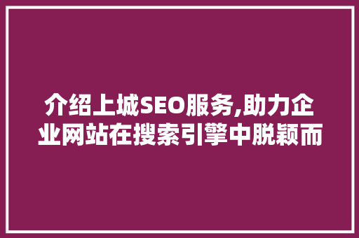 介绍上城SEO服务,助力企业网站在搜索引擎中脱颖而出