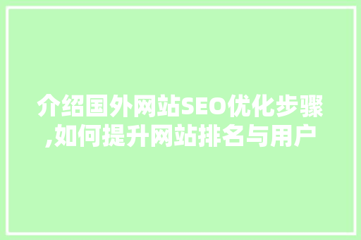 介绍国外网站SEO优化步骤,如何提升网站排名与用户体验