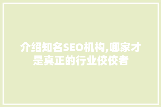 介绍知名SEO机构,哪家才是真正的行业佼佼者