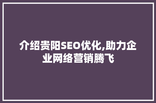 介绍贵阳SEO优化,助力企业网络营销腾飞