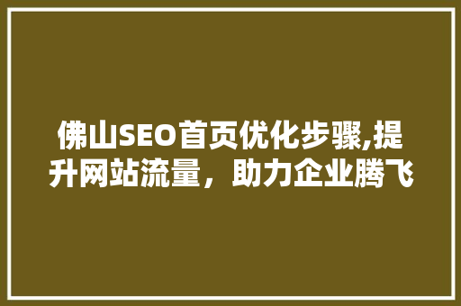 佛山SEO首页优化步骤,提升网站流量，助力企业腾飞