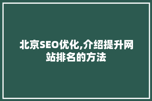 北京SEO优化,介绍提升网站排名的方法