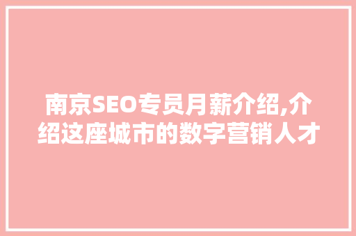 南京SEO专员月薪介绍,介绍这座城市的数字营销人才价值