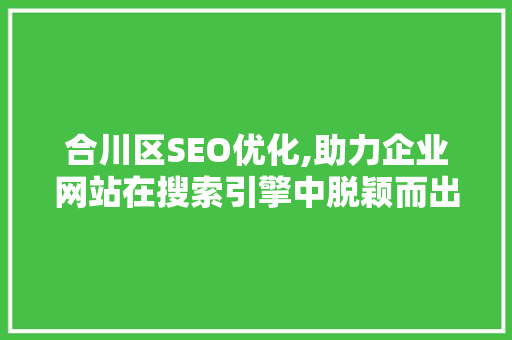 合川区SEO优化,助力企业网站在搜索引擎中脱颖而出