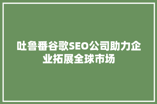 吐鲁番谷歌SEO公司助力企业拓展全球市场