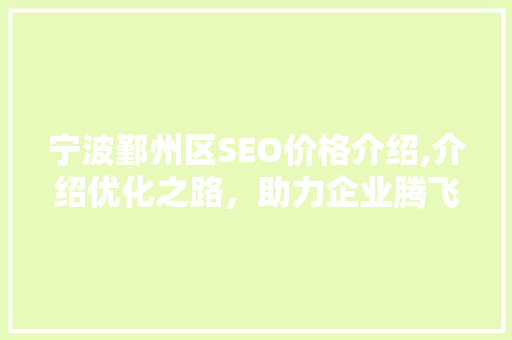 宁波鄞州区SEO价格介绍,介绍优化之路，助力企业腾飞