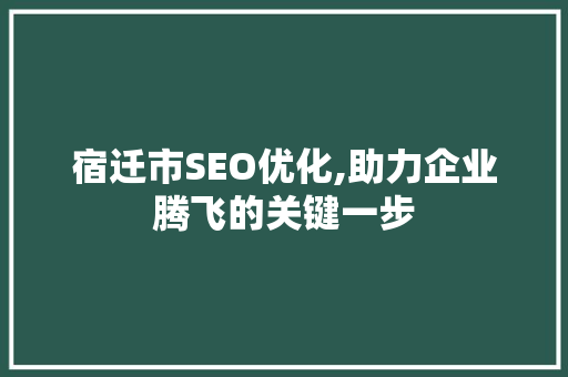 宿迁市SEO优化,助力企业腾飞的关键一步