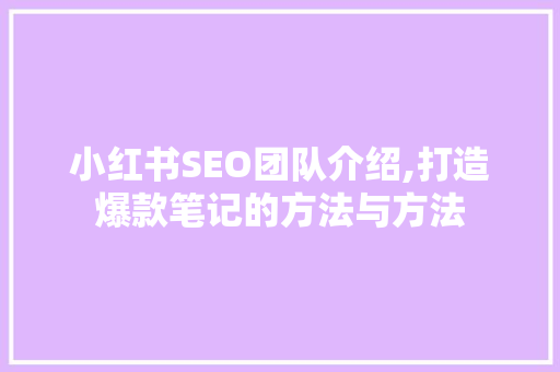 小红书SEO团队介绍,打造爆款笔记的方法与方法
