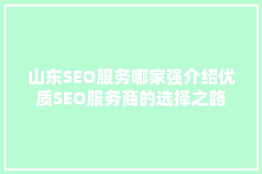 山东SEO服务哪家强介绍优质SEO服务商的选择之路