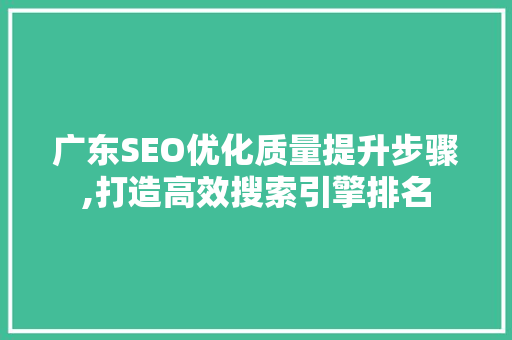 广东SEO优化质量提升步骤,打造高效搜索引擎排名