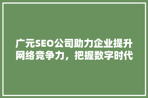 广元SEO公司助力企业提升网络竞争力，把握数字时代发展脉搏
