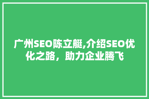 广州SEO陈立艇,介绍SEO优化之路，助力企业腾飞
