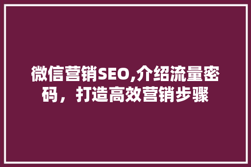 微信营销SEO,介绍流量密码，打造高效营销步骤