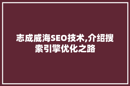 志成威海SEO技术,介绍搜索引擎优化之路