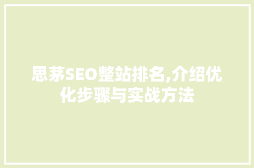 思茅SEO整站排名,介绍优化步骤与实战方法