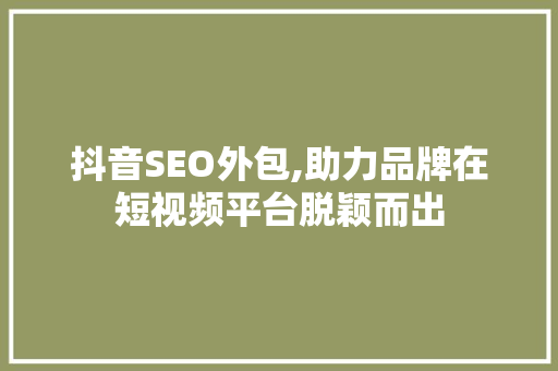 抖音SEO外包,助力品牌在短视频平台脱颖而出