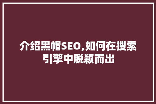 介绍黑帽SEO,如何在搜索引擎中脱颖而出