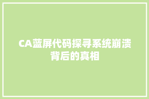 CA蓝屏代码探寻系统崩溃背后的真相