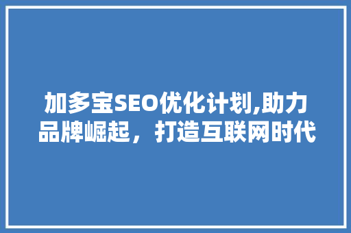 加多宝SEO优化计划,助力品牌崛起，打造互联网时代下的核心竞争力