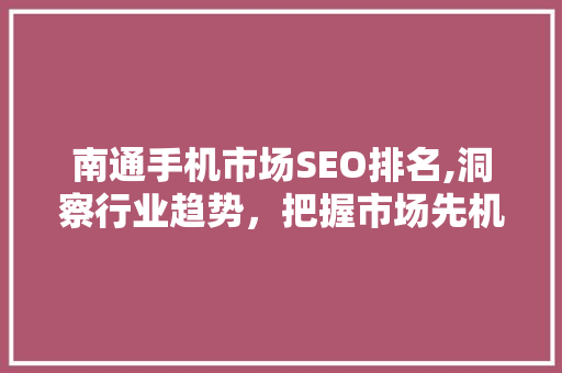 南通手机市场SEO排名,洞察行业趋势，把握市场先机
