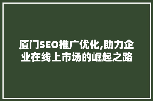厦门SEO推广优化,助力企业在线上市场的崛起之路
